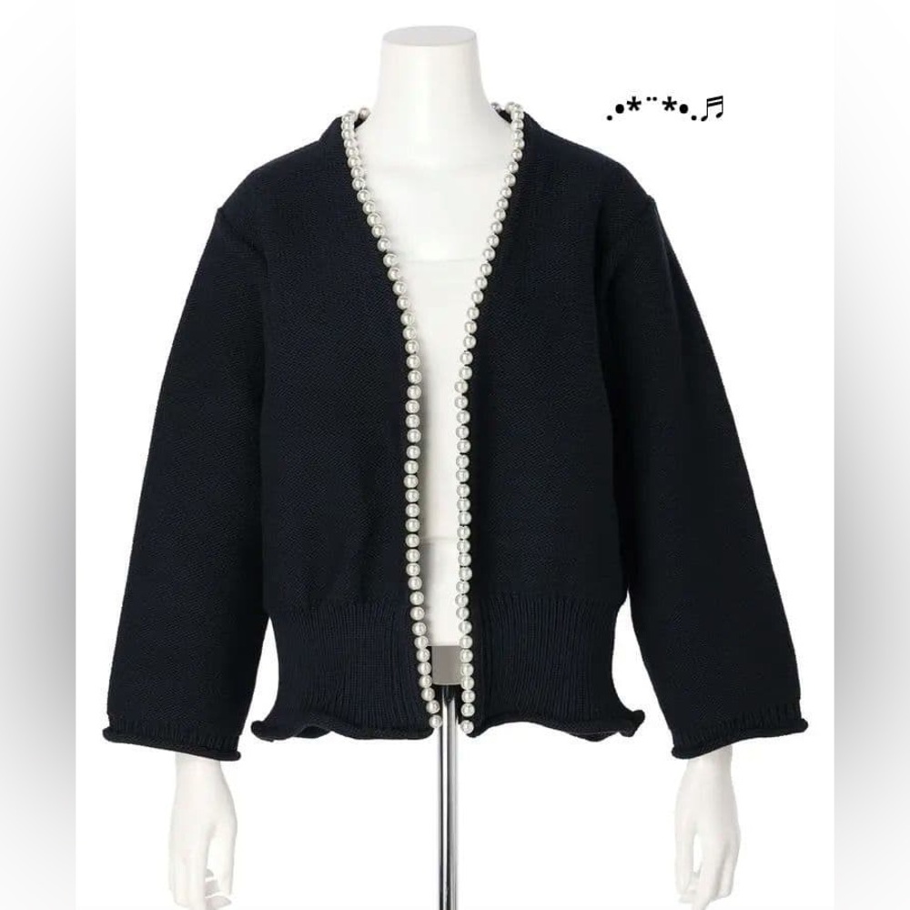 Arpege Story Navy Cardigan with Pearl Trim
